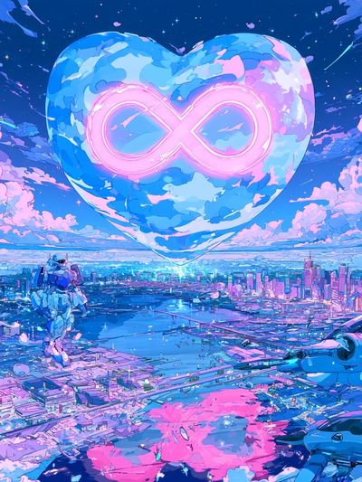 Neon Infinity Heart Cityscape Print.