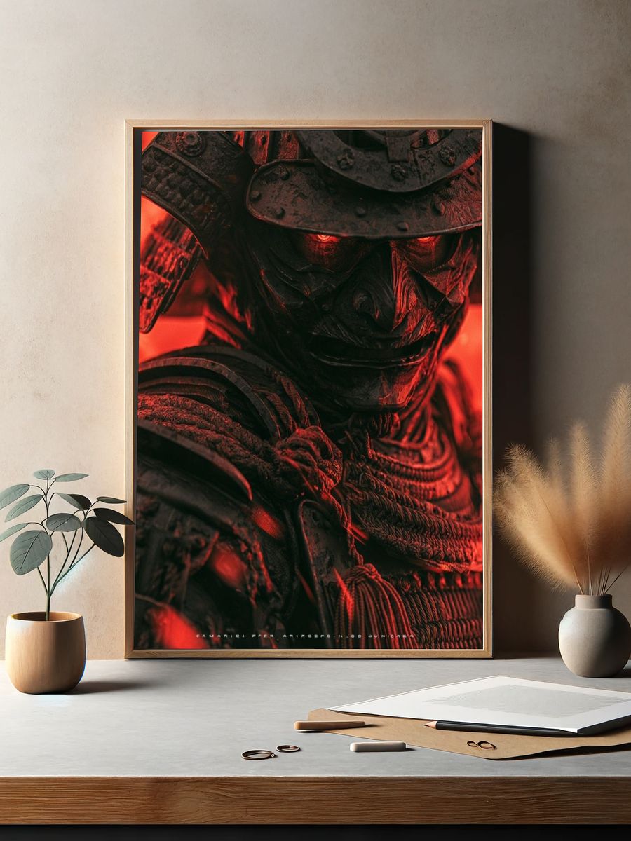 Samurai Warrior Red Glow Poster. — room view 2