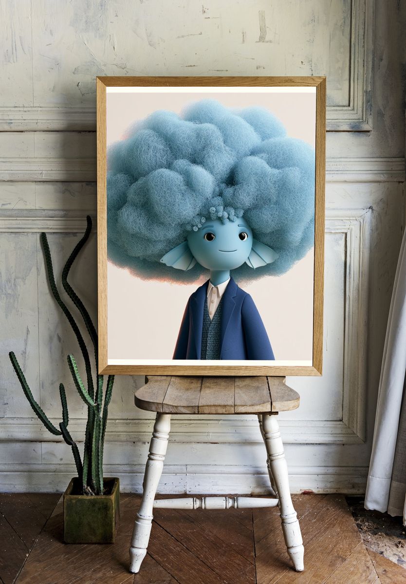 Blue Cloud Character Illustration Poster. — room view 1
