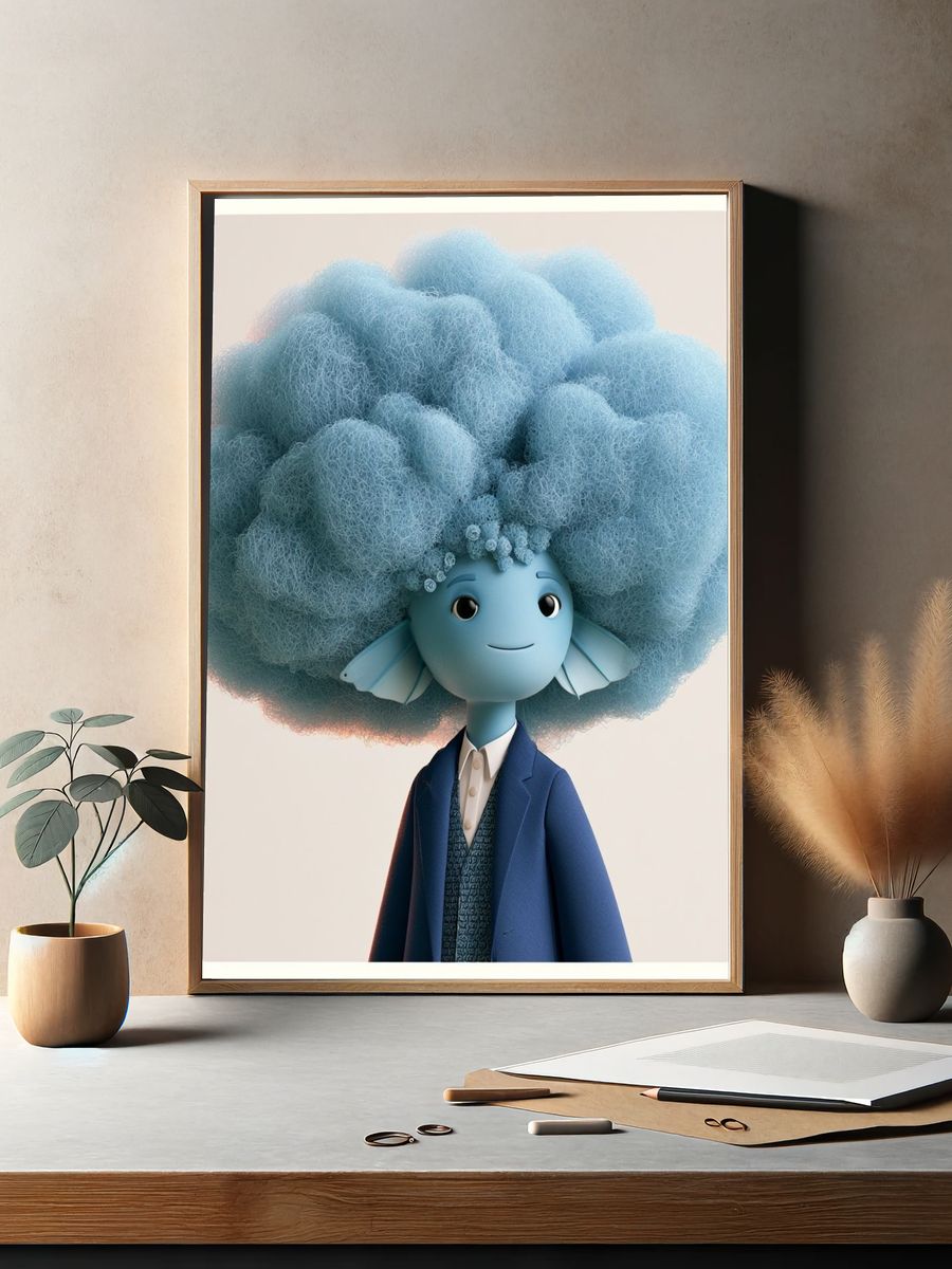 Blue Cloud Character Illustration Poster. — room view 2