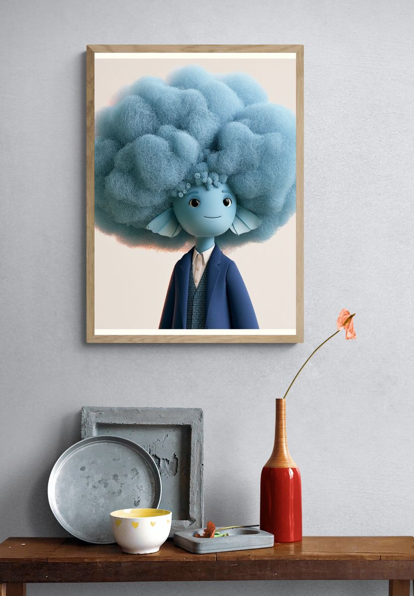 Blue Cloud Character Illustration Poster. — room view 3