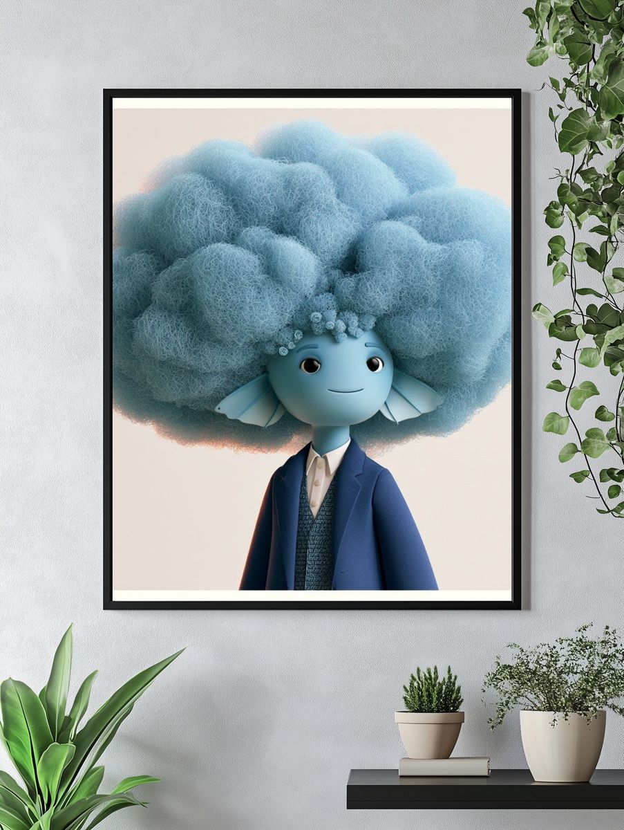 Blue Cloud Character Illustration Poster. — room view 4
