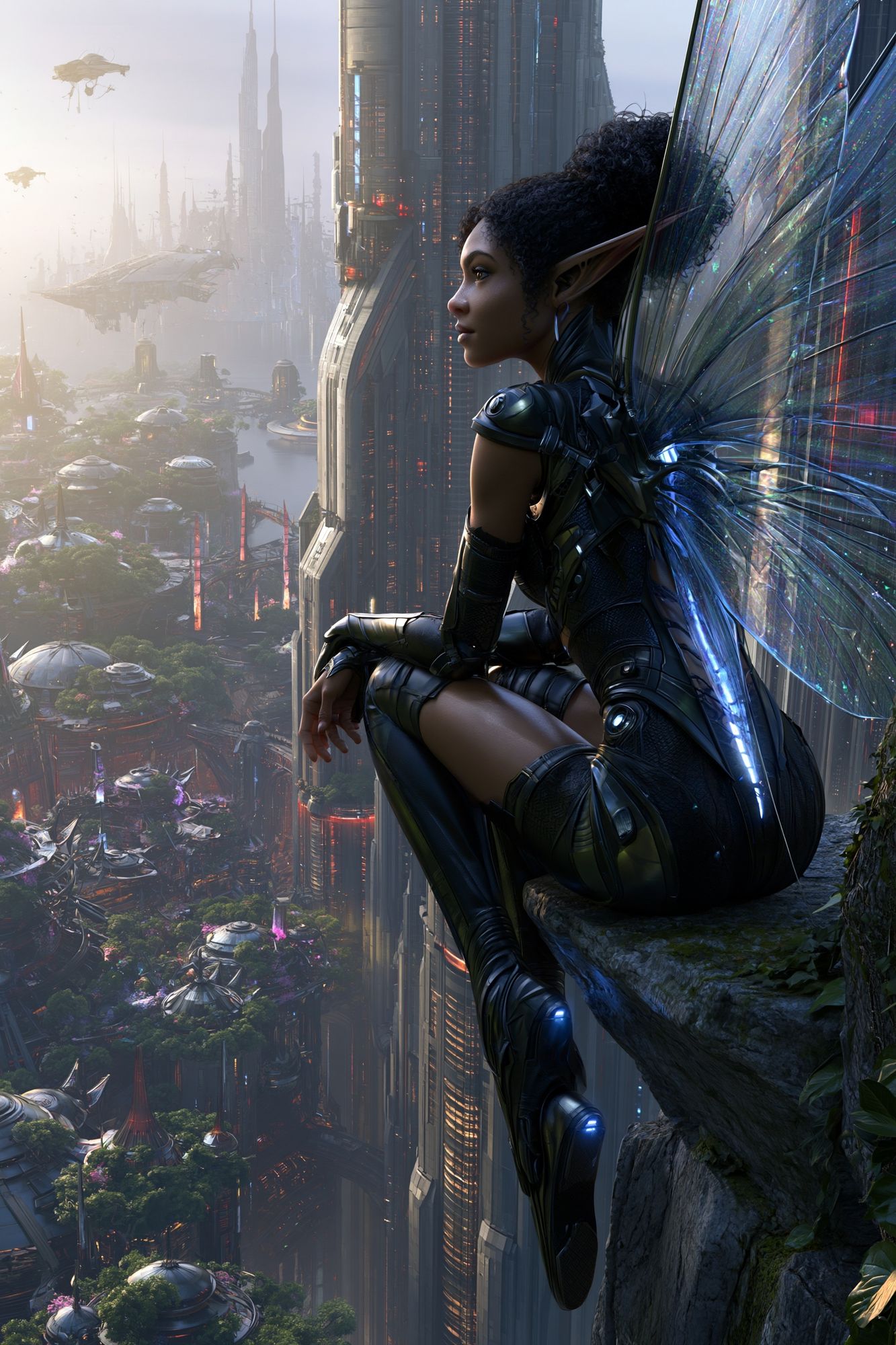 Futuristic Fairy Cityscape Print. poster — illustration art
