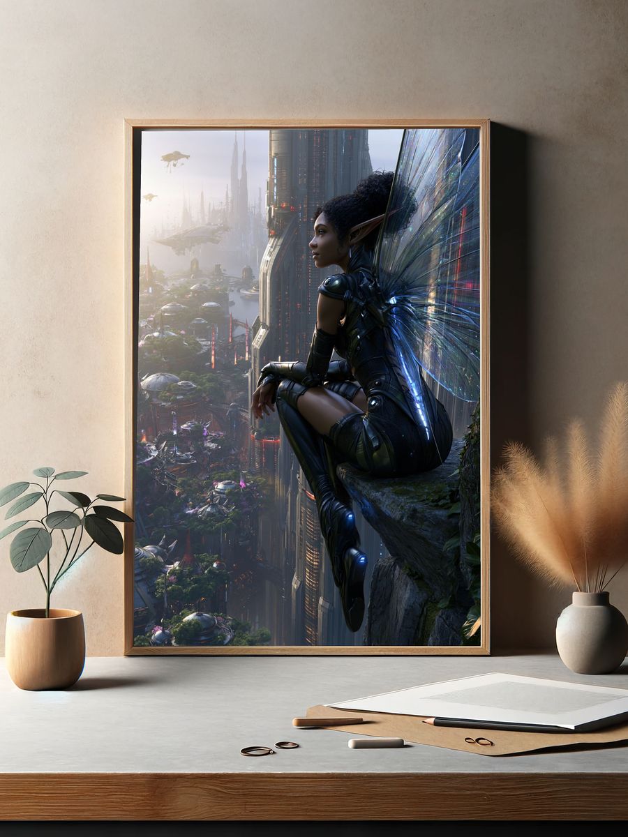Futuristic Fairy Cityscape Print. — room view 2