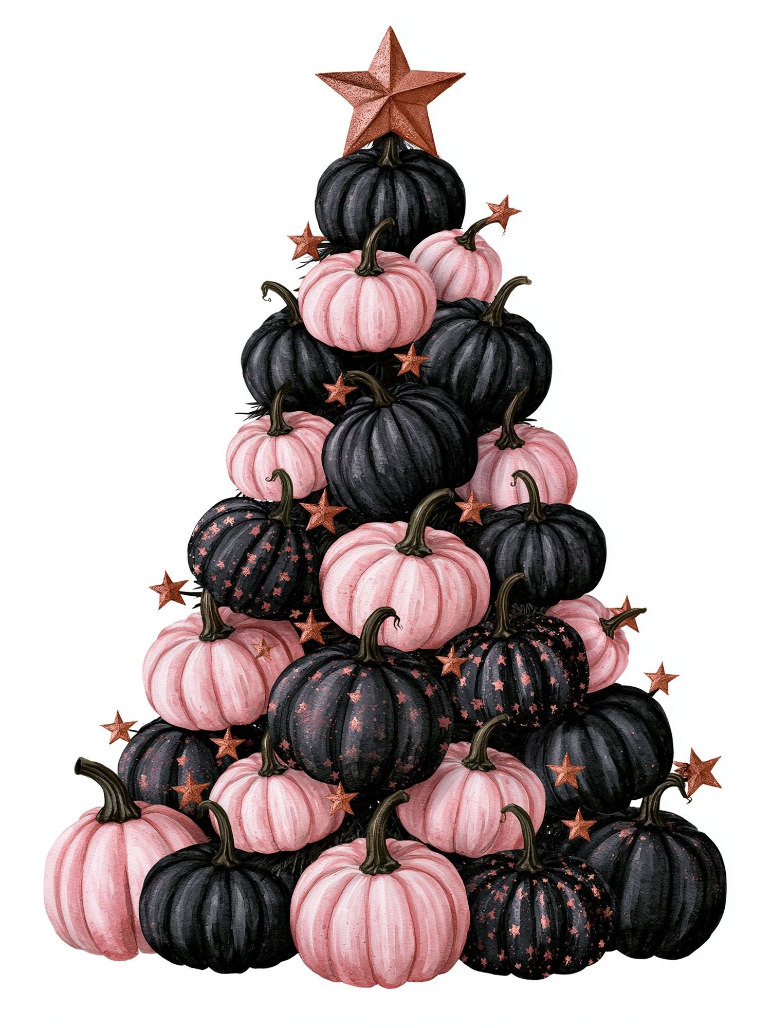 Pink and Black Pumpkin Tree Print. poster — illustration art