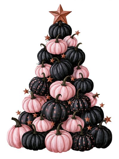 Pink and Black Pumpkin Tree Print.