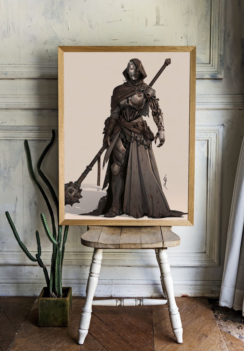 Armored Hooded Warrior Illustration Poster. room preview