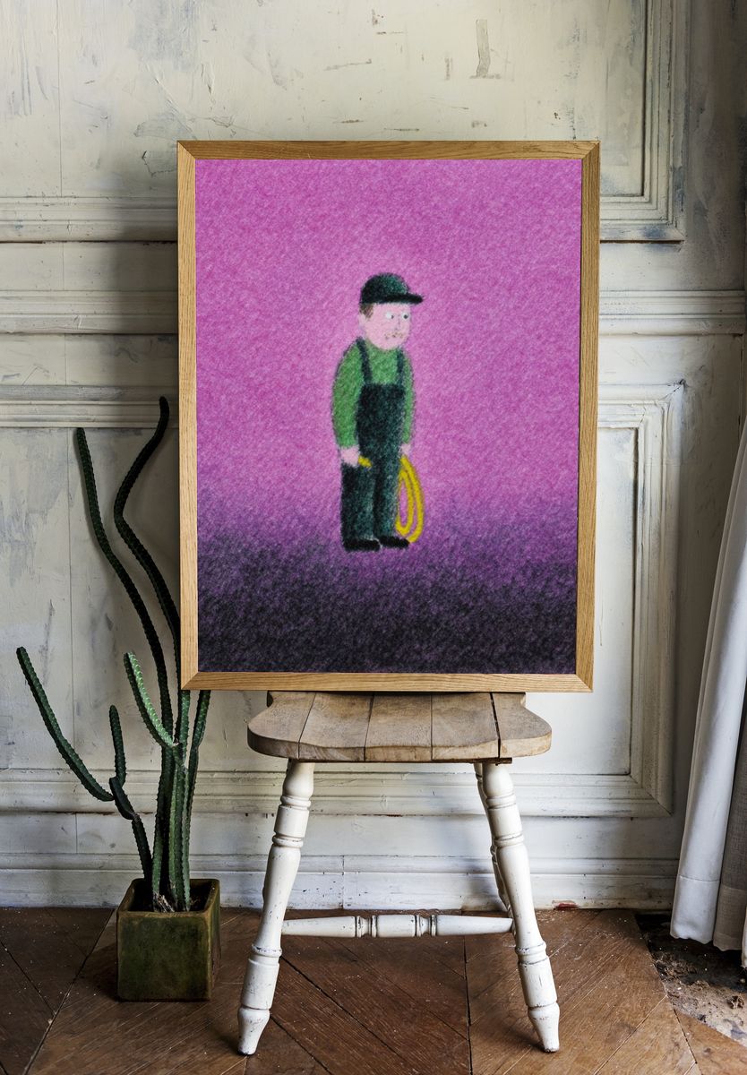 Worker on Purple Field Illustration Poster. room preview