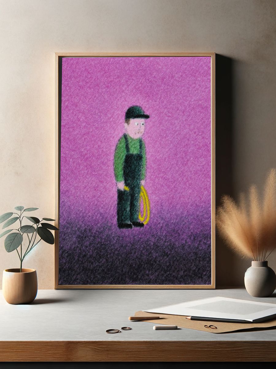 Worker on Purple Field Illustration Poster. — room view 2