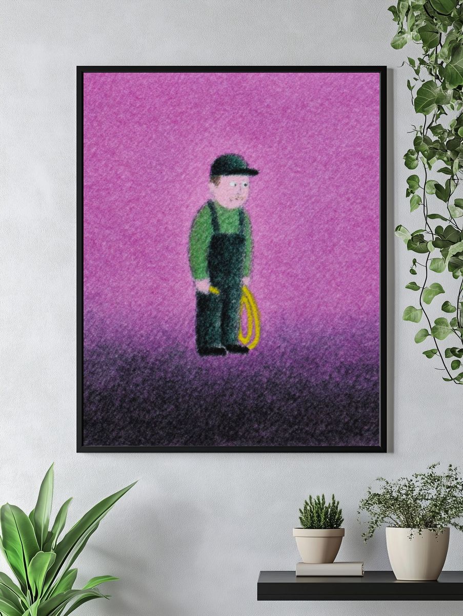 Worker on Purple Field Illustration Poster. — room view 4