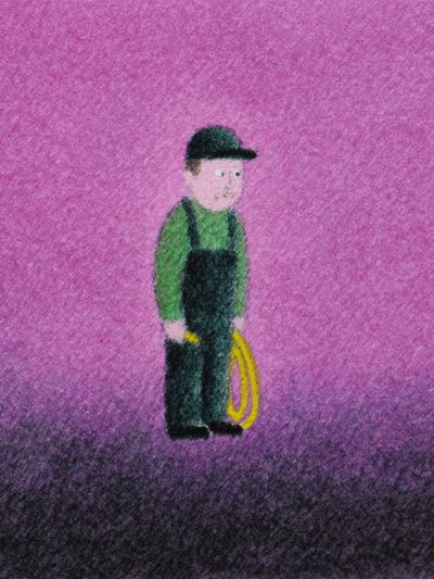 Worker on Purple Field Illustration Poster.