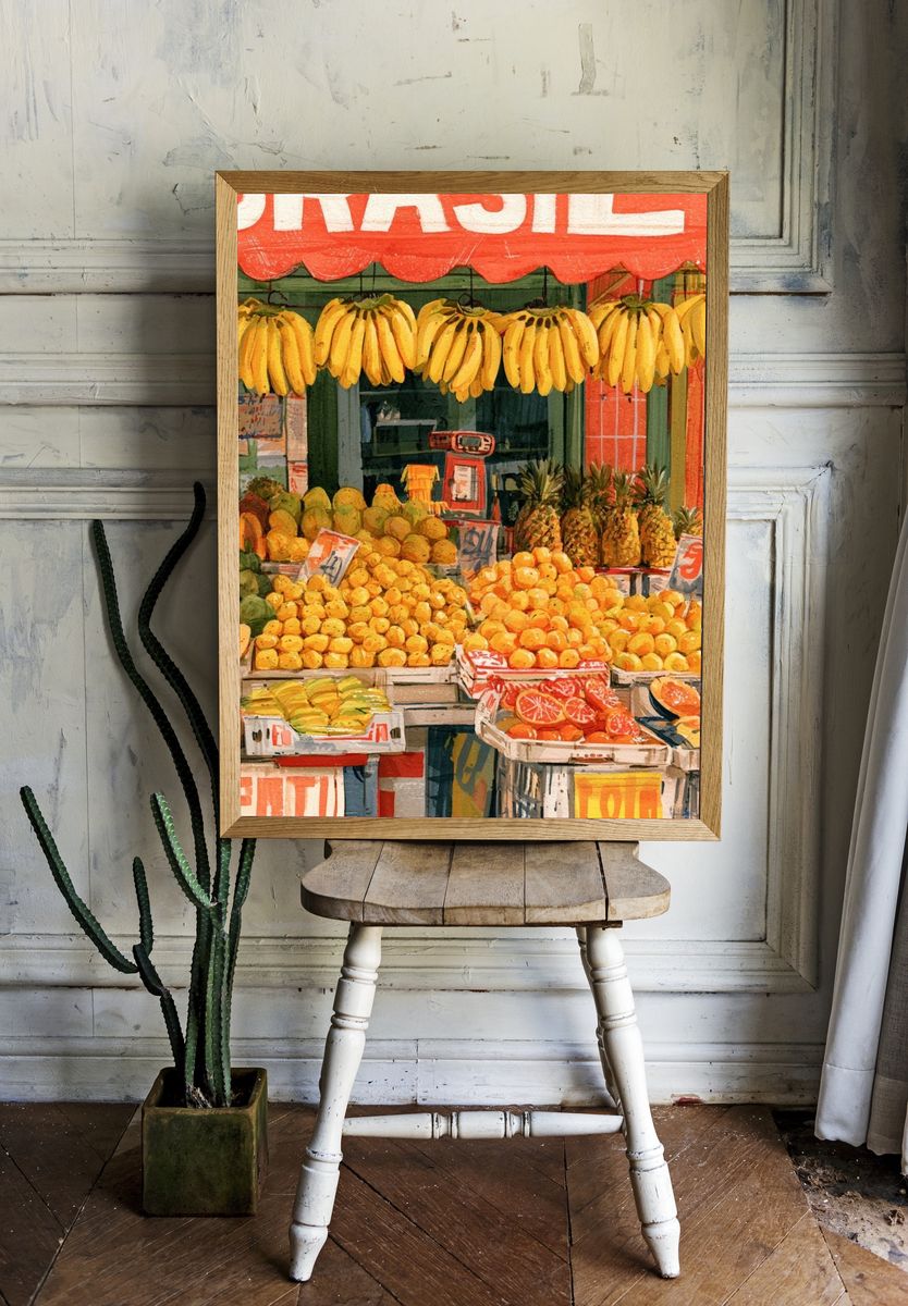 Tropical Fruit Market Illustration Print. room preview