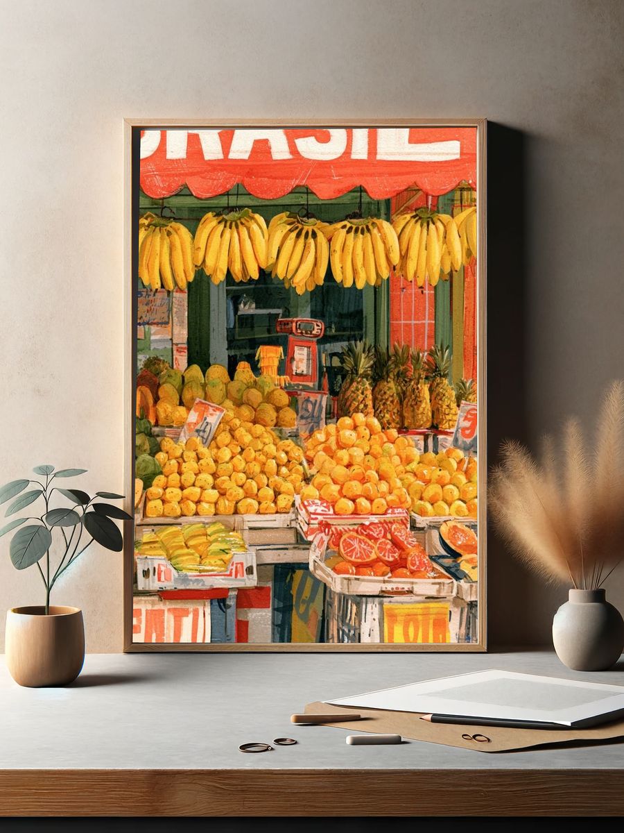 Tropical Fruit Market Illustration Print. — room view 2