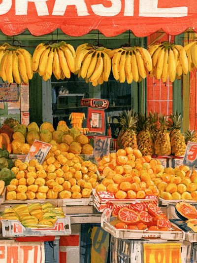 Tropical Fruit Market Illustration Print. poster