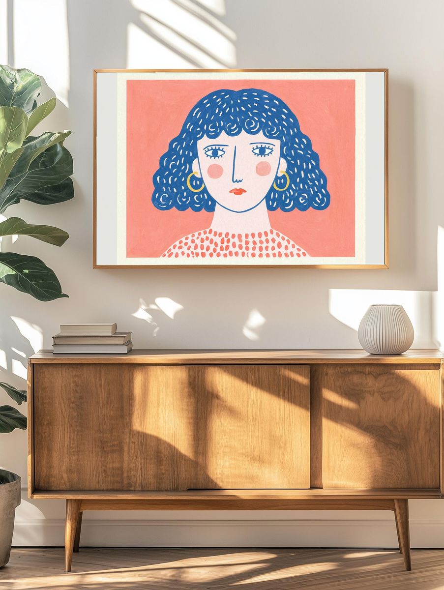 Blue Haired Portrait Illustration Poster. — room view 3