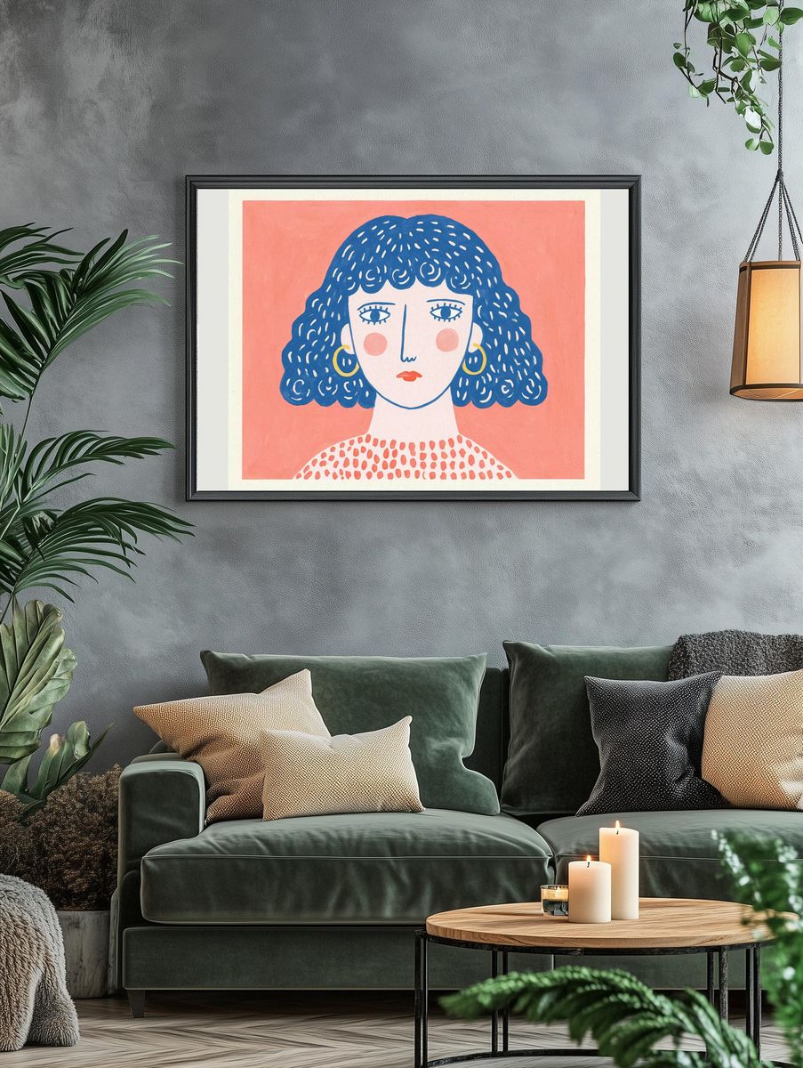 Blue Haired Portrait Illustration Poster. — room view 4
