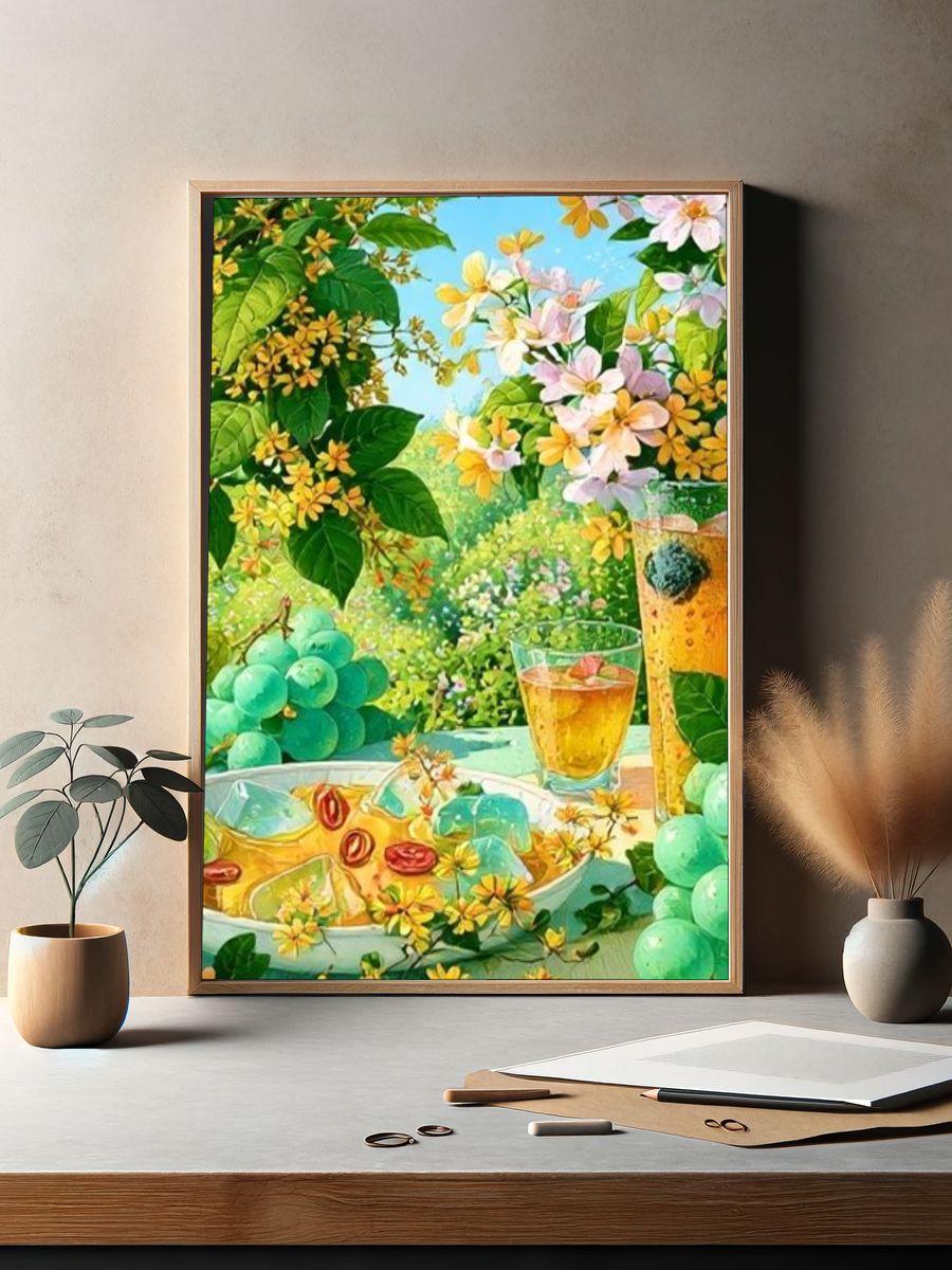 Summer Citrus Picnic Illustration Poster. — room view 2