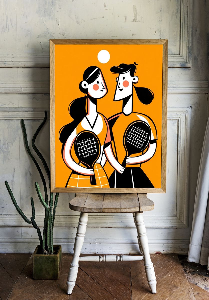 Tennis Couple Illustration Poster. room preview