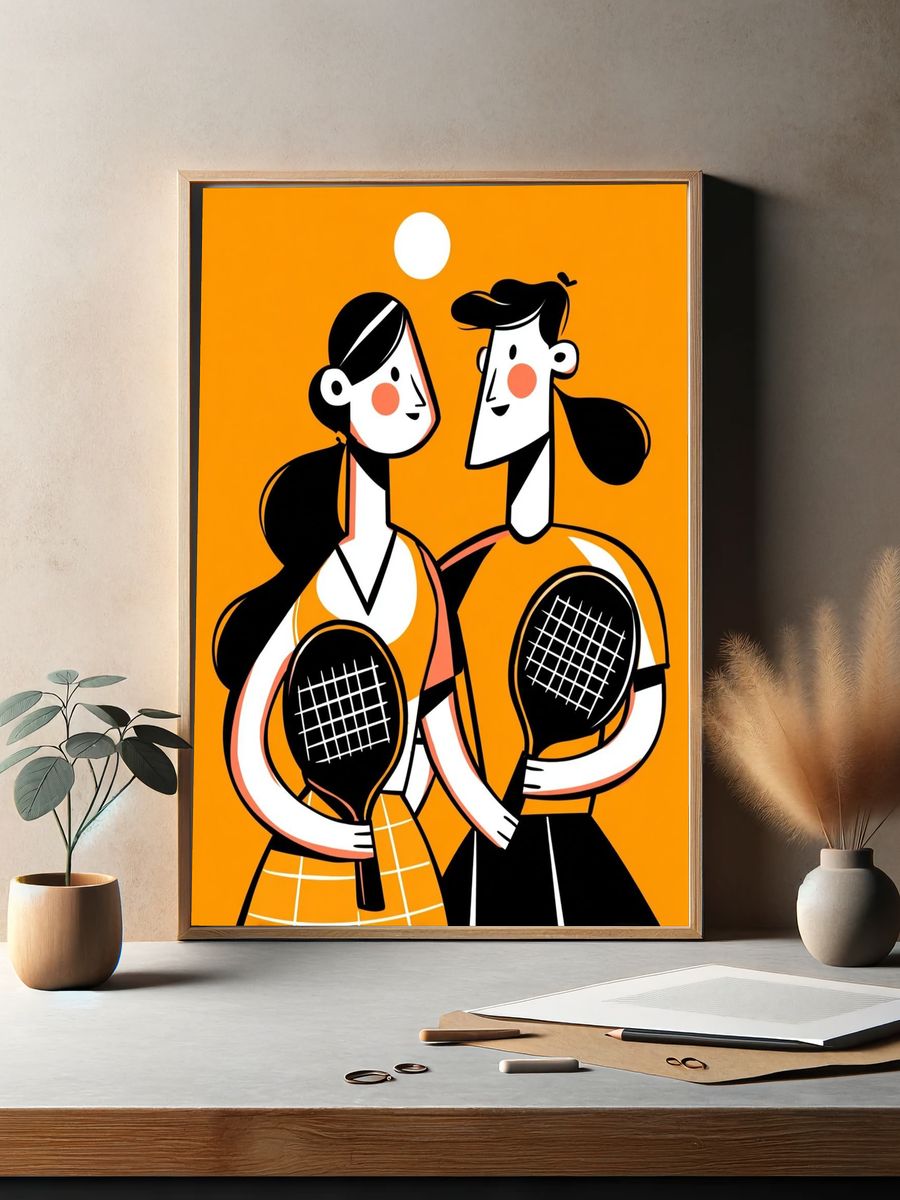 Tennis Couple Illustration Poster. — room view 2