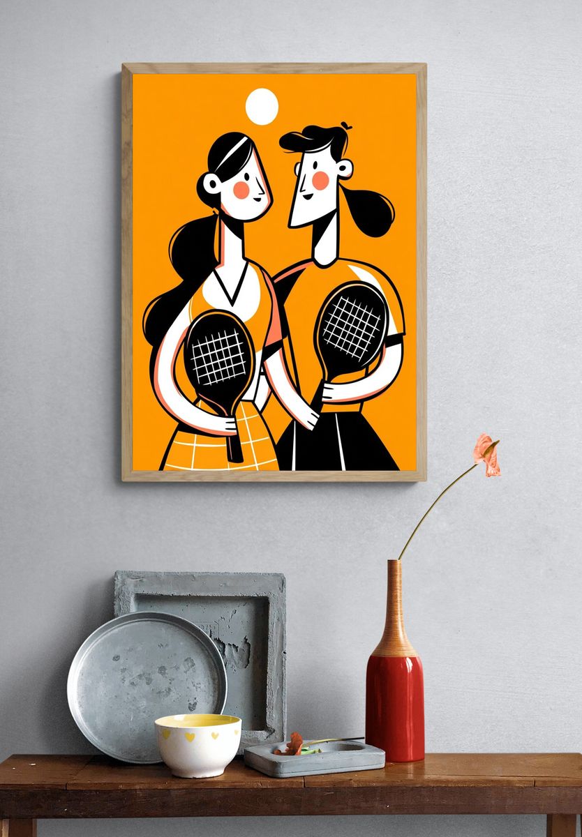 Tennis Couple Illustration Poster. — room view 3