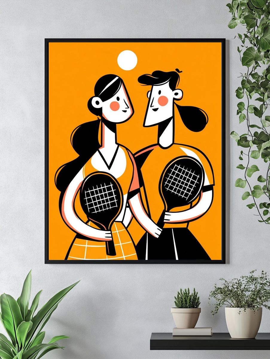 Tennis Couple Illustration Poster. — room view 4