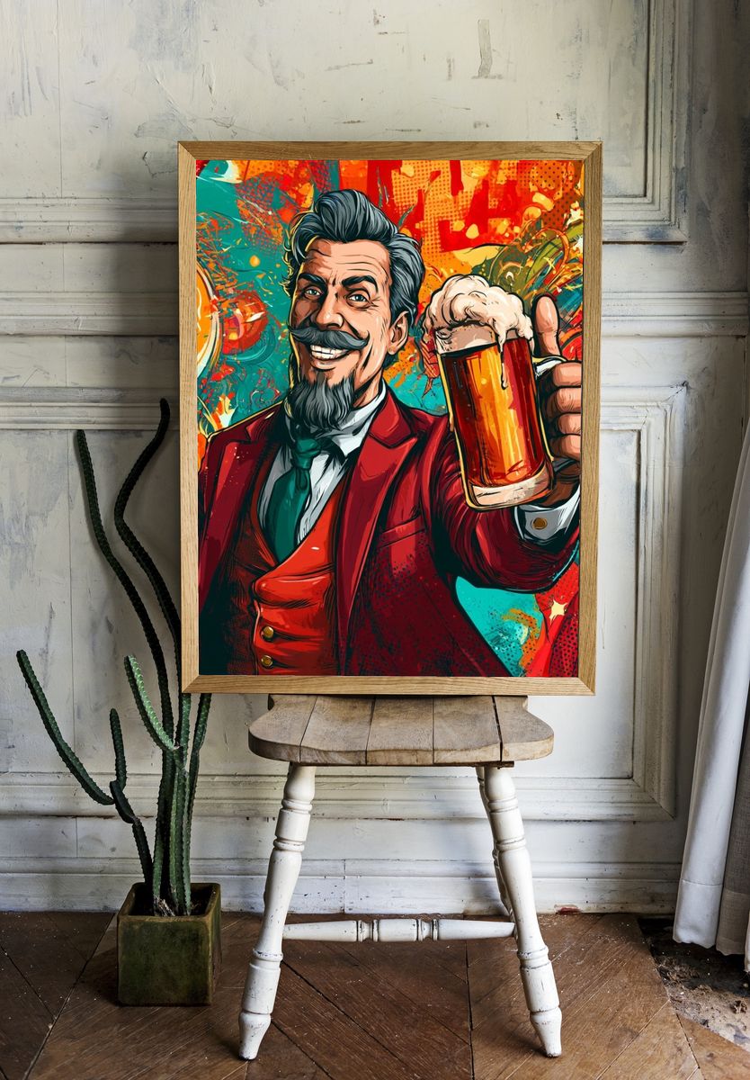 Cheers Gentleman Beer Illustration Poster. — room view 1