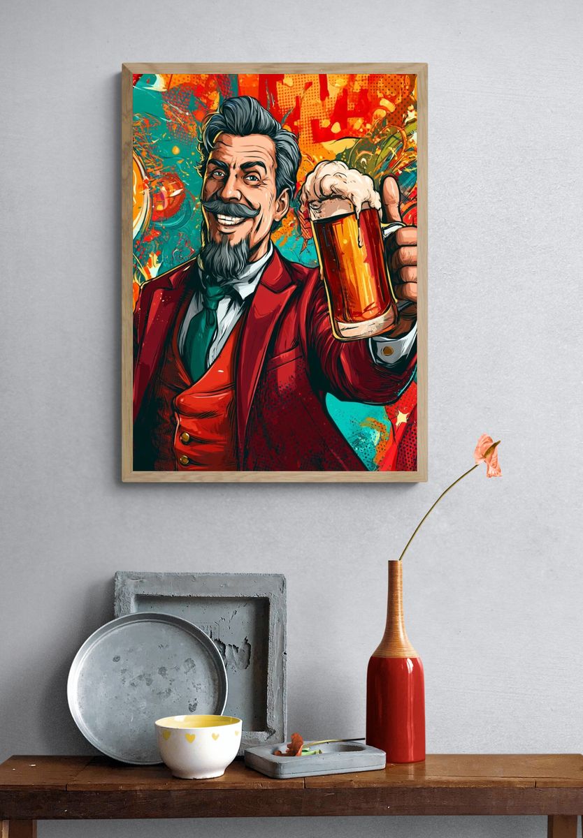 Cheers Gentleman Beer Illustration Poster. — room view 3