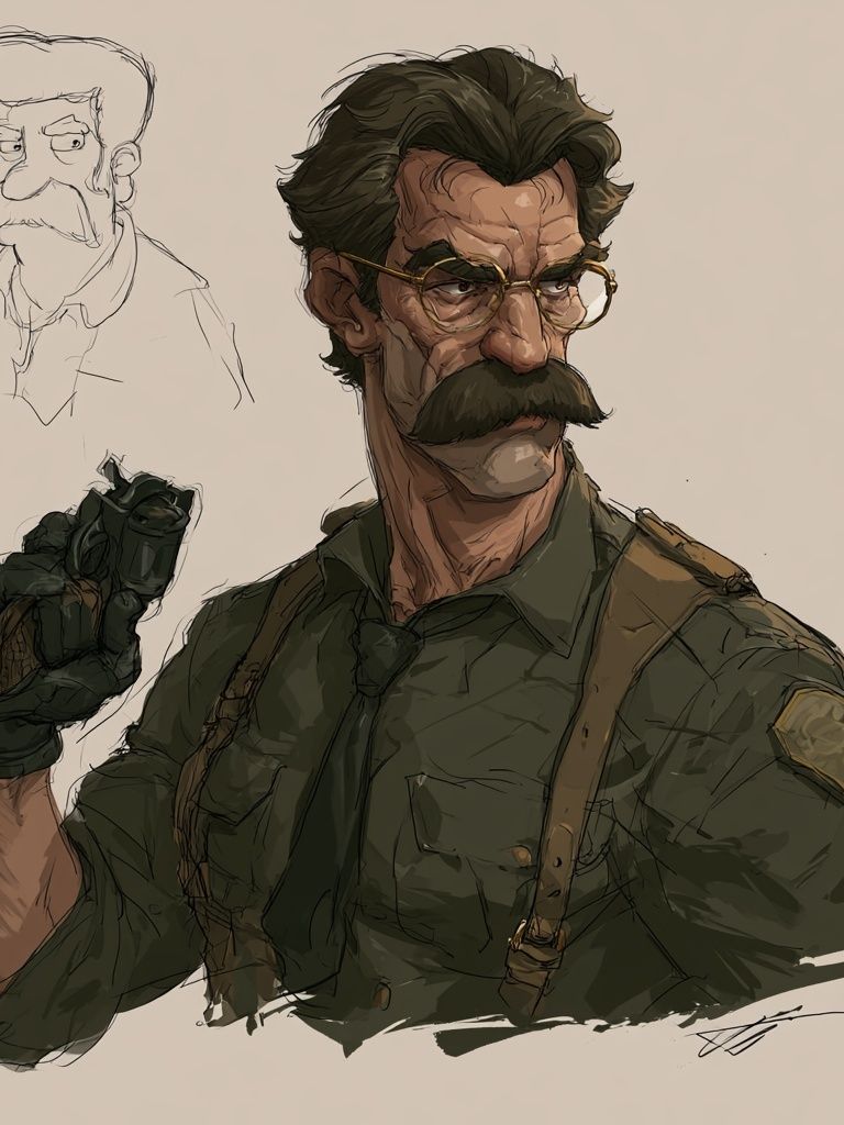 Mustached Character Concept Illustration Poster. poster detail