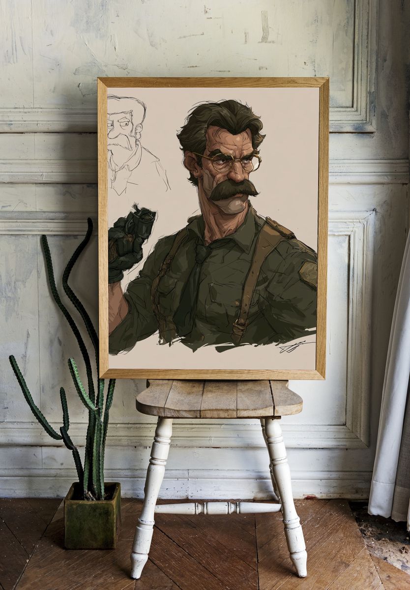Mustached Character Concept Illustration Poster. — room view 1
