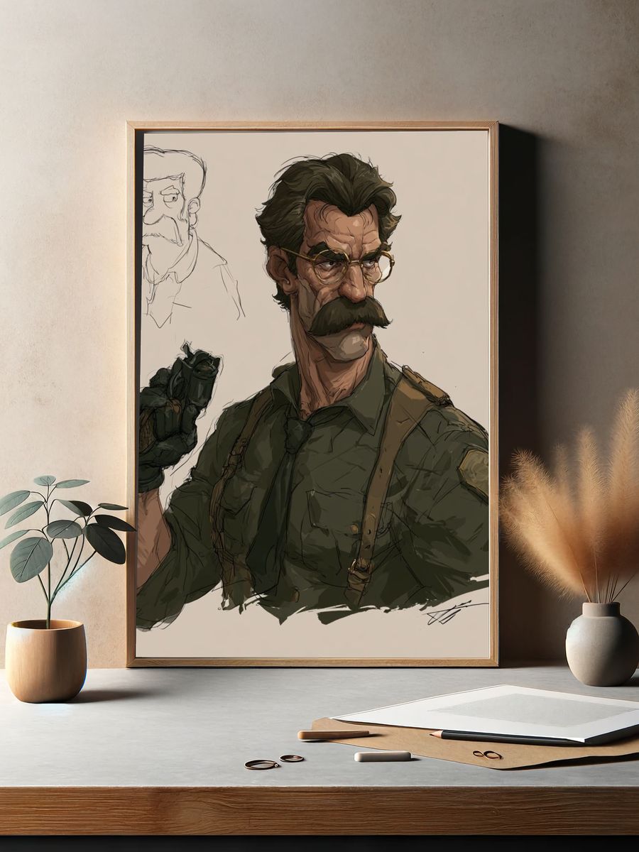Mustached Character Concept Illustration Poster. — room view 2