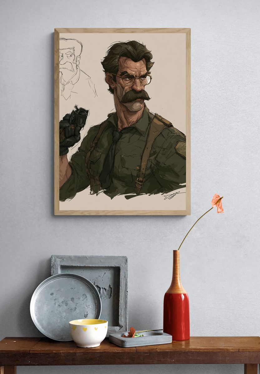 Mustached Character Concept Illustration Poster. — room view 3