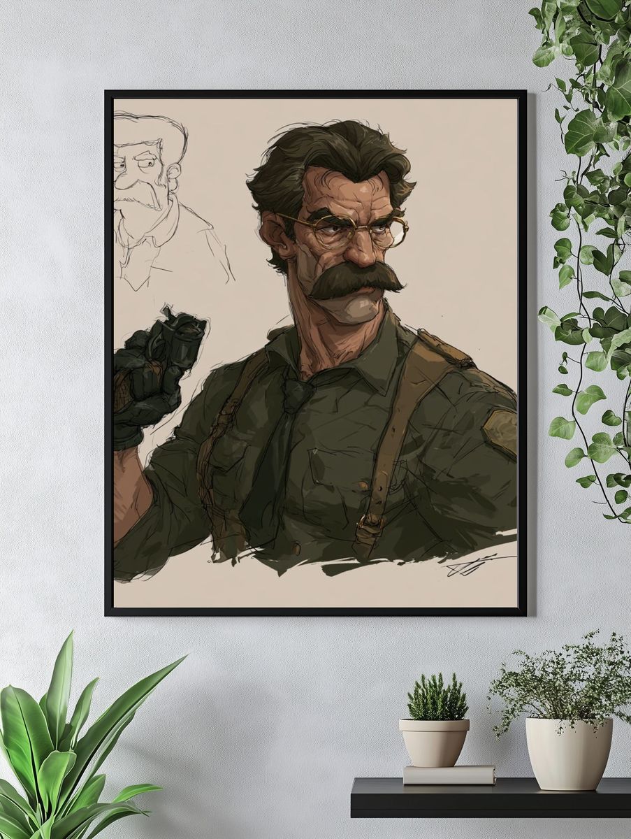 Mustached Character Concept Illustration Poster. — room view 4