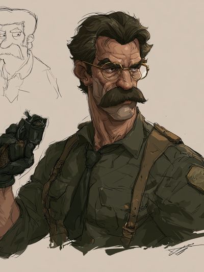 Mustached Character Concept Illustration Poster.