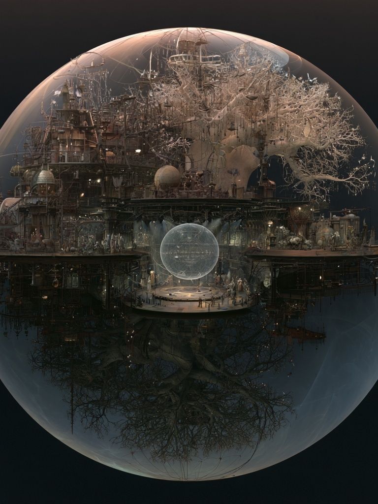 Surreal Floating City Sphere Print. poster detail