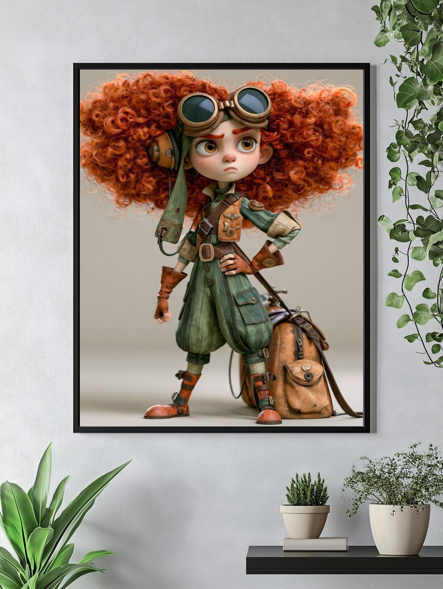 Steampunk Adventurer Character Print. — room view 4