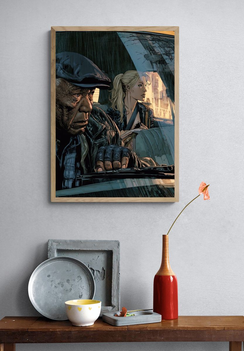 Rainy Taxi Ride Illustration Print. — room view 3