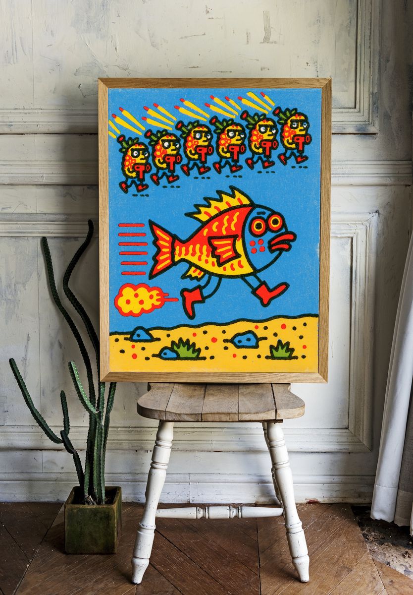 Running Fish Cartoon Poster. — room view 1