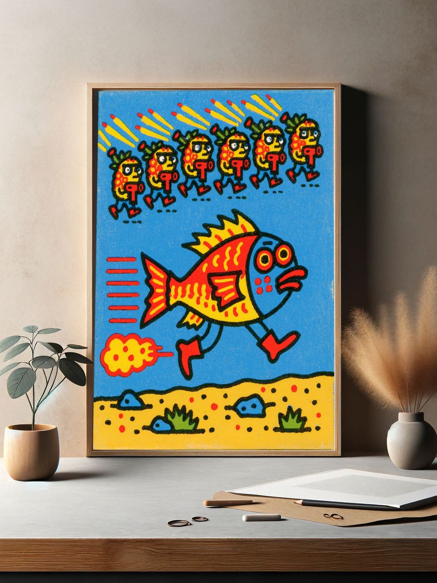 Running Fish Cartoon Poster. — room view 2