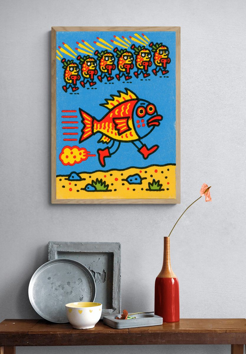 Running Fish Cartoon Poster. — room view 3