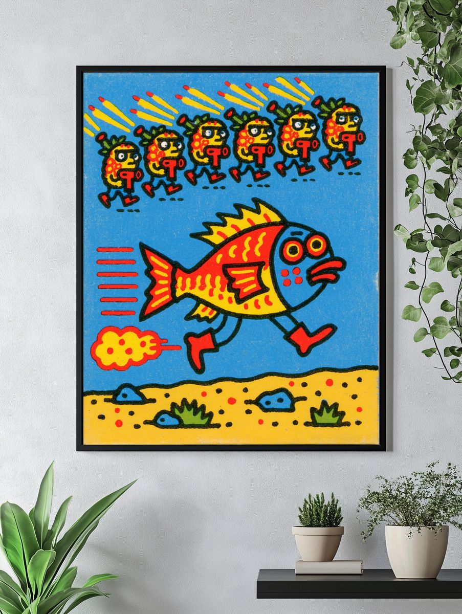 Running Fish Cartoon Poster. — room view 4