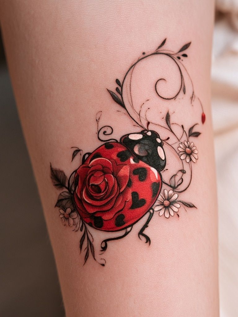 Ladybug Floral Tattoo Poster. poster — illustration art