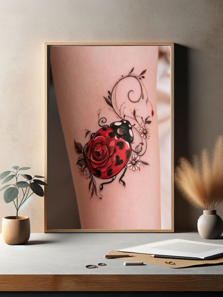 Ladybug Floral Tattoo Poster. — room view 2