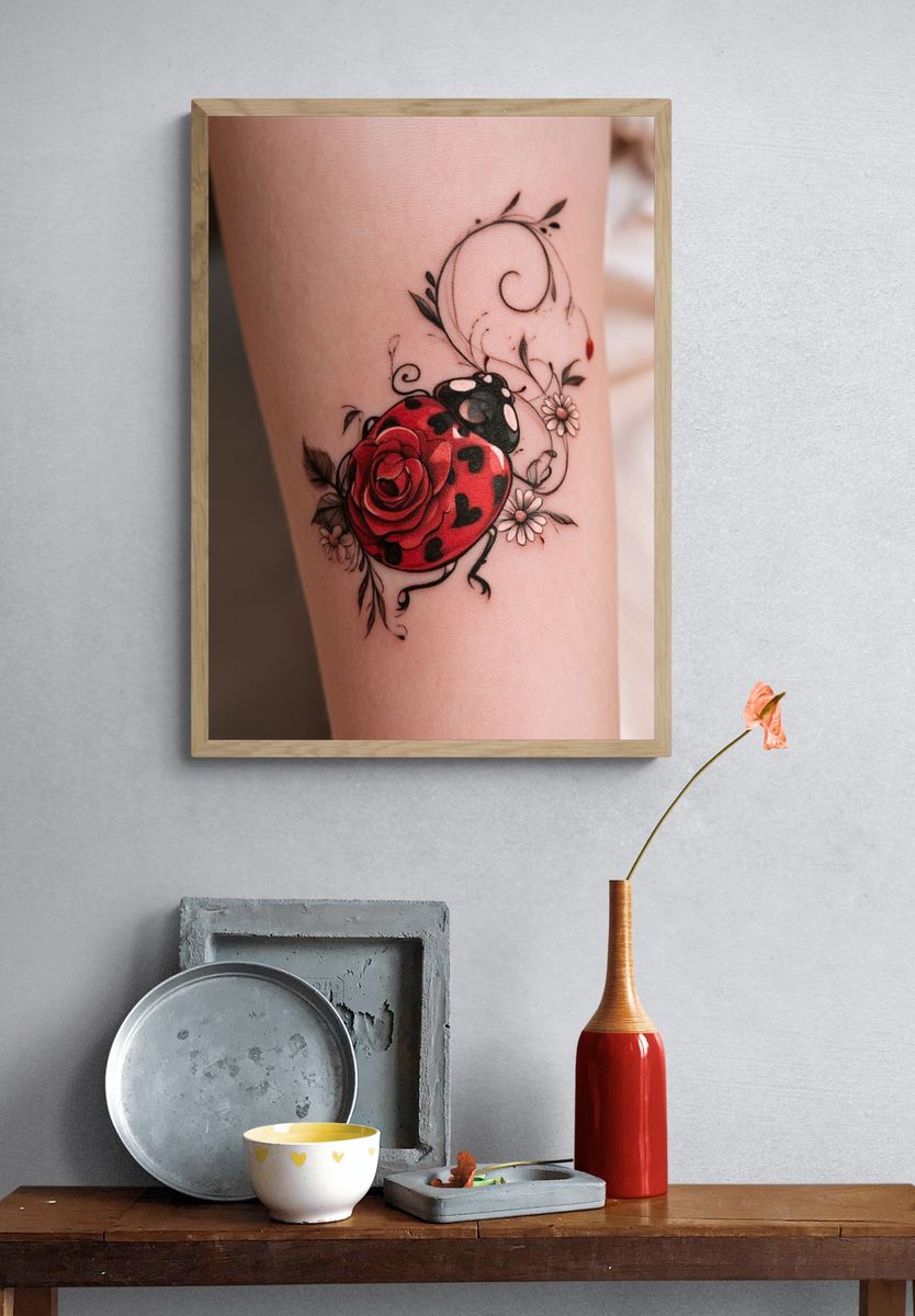Ladybug Floral Tattoo Poster. — room view 3