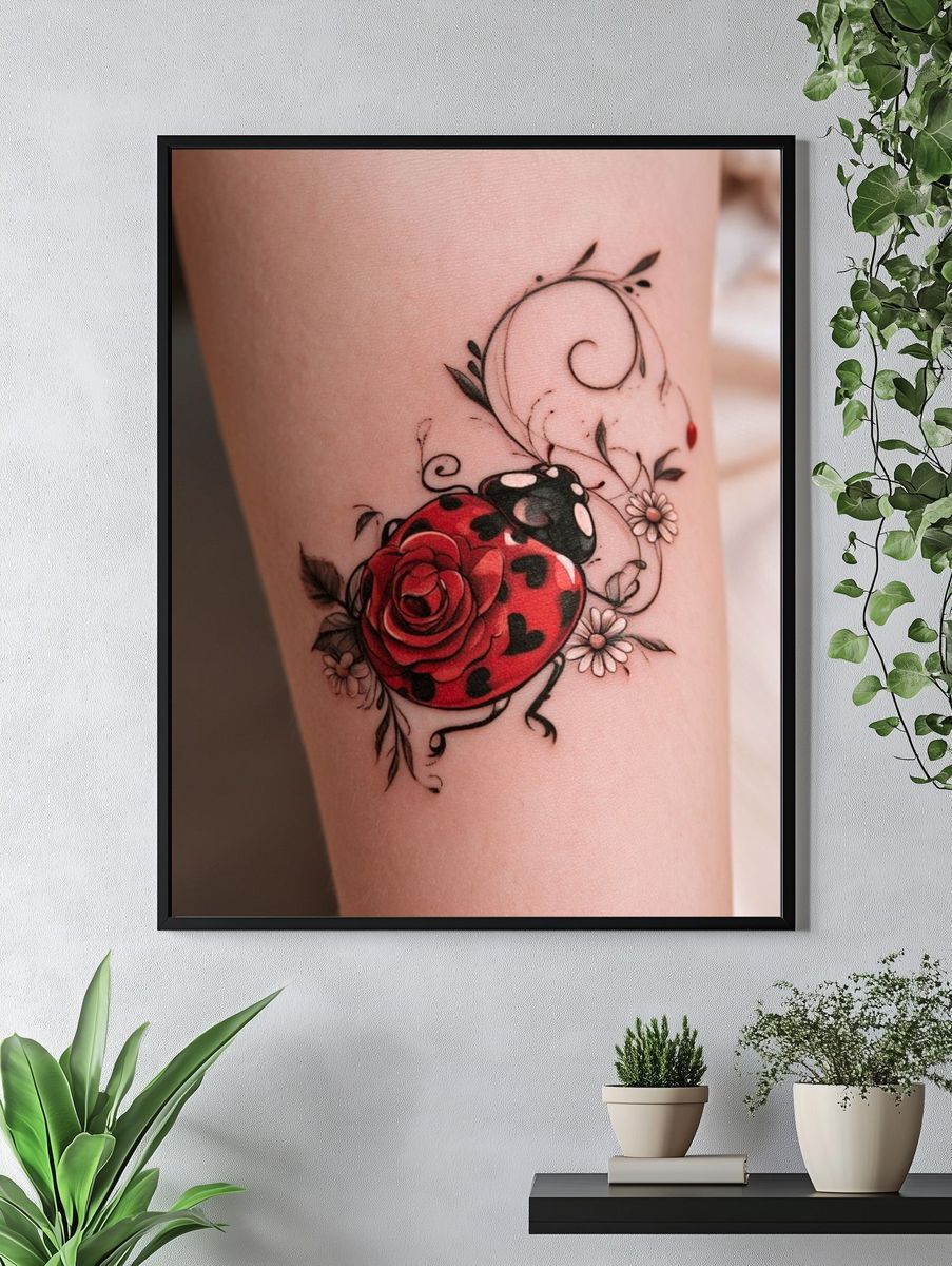 Ladybug Floral Tattoo Poster. — room view 4