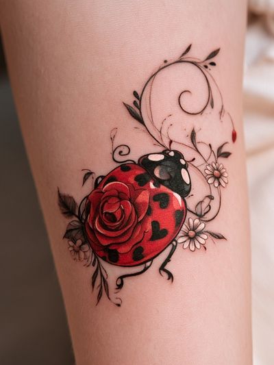 Ladybug Floral Tattoo Poster.