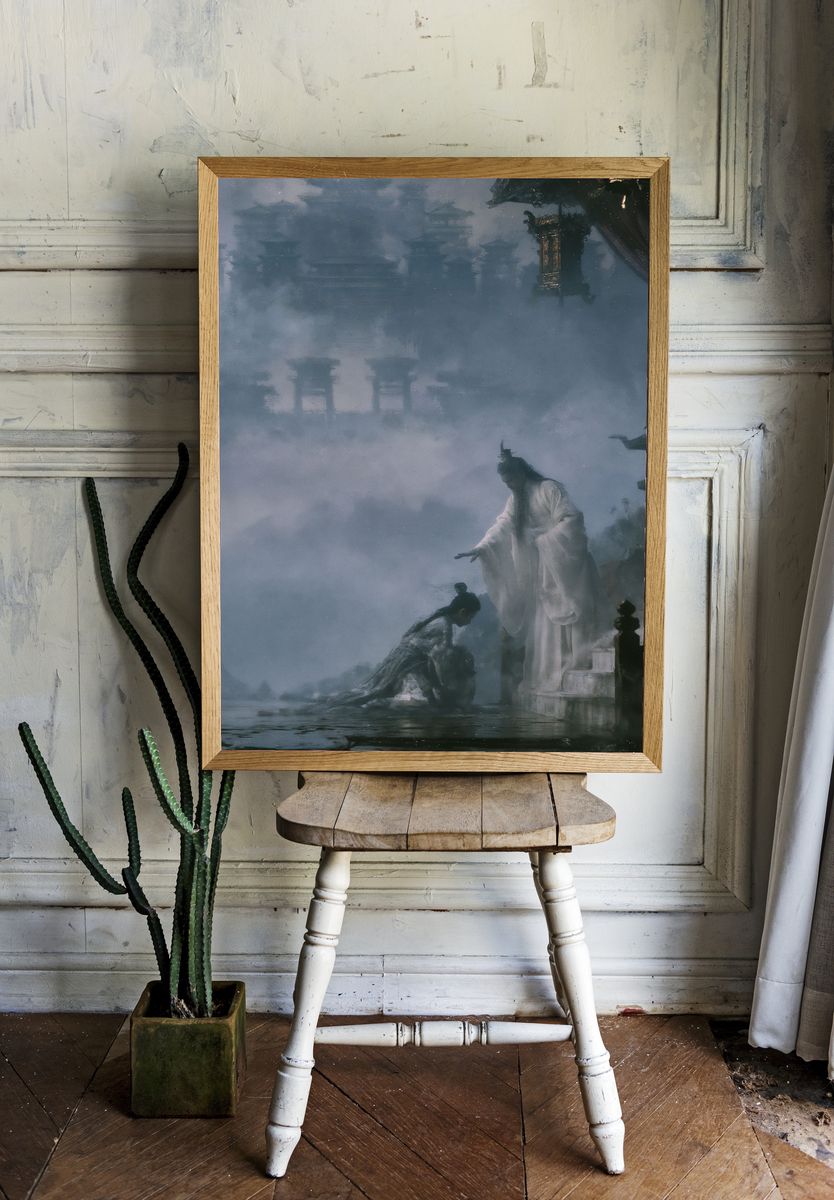 Misty Temple Ritual Illustration Poster. room preview