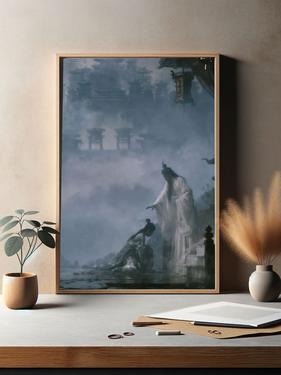 Misty Temple Ritual Illustration Poster. — room view 2