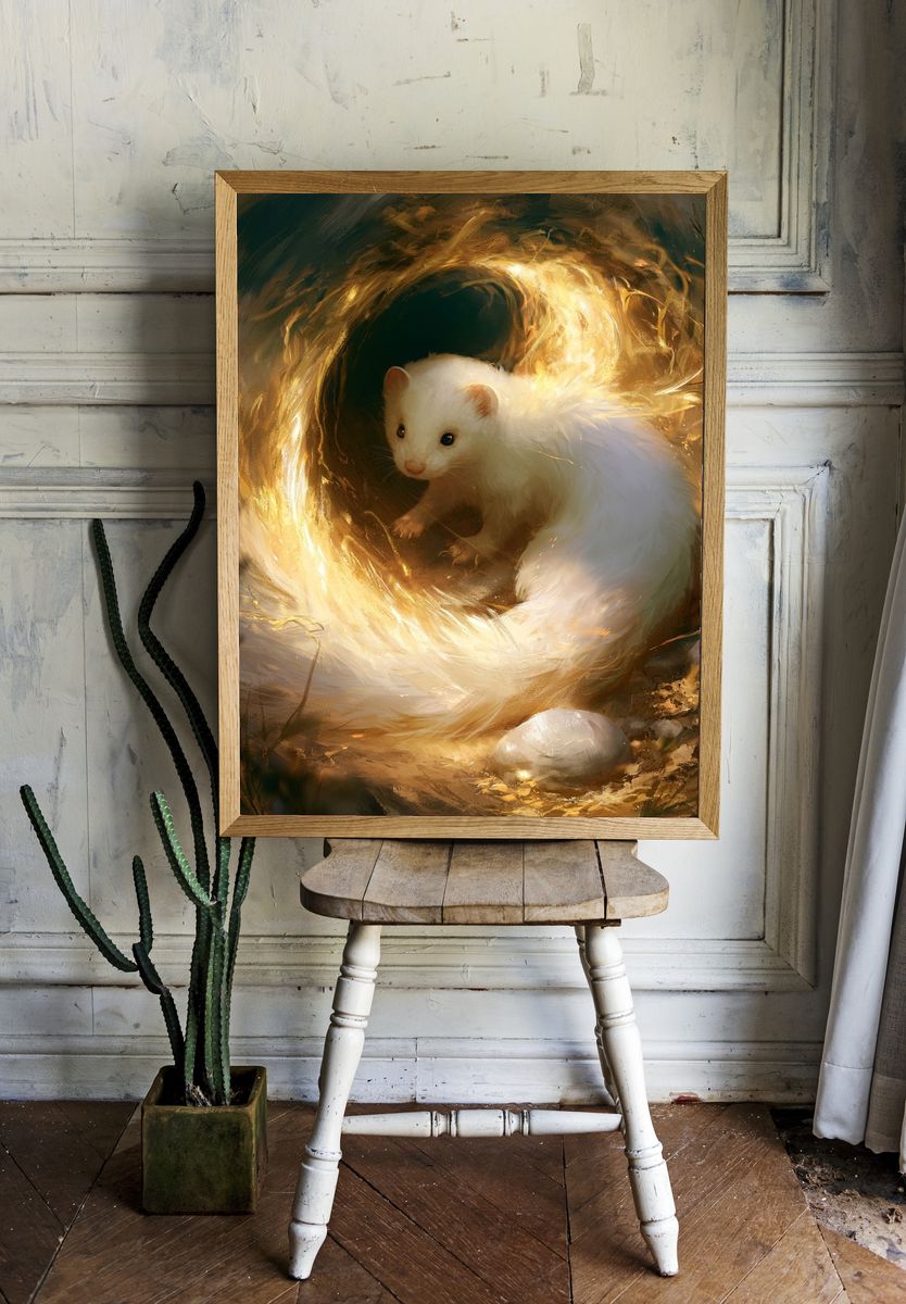 White Ferret Glow Illustration Poster. — room view 1