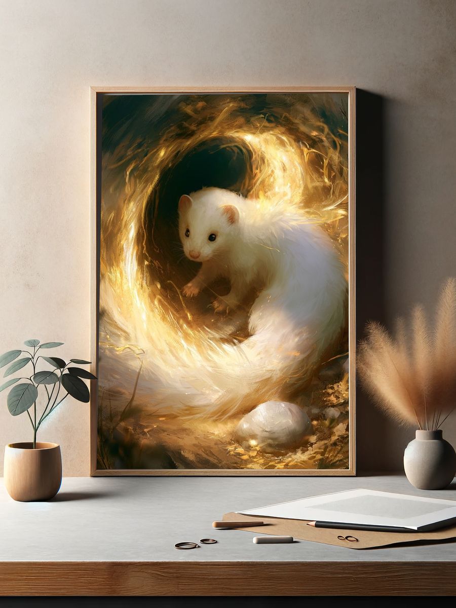 White Ferret Glow Illustration Poster. — room view 2