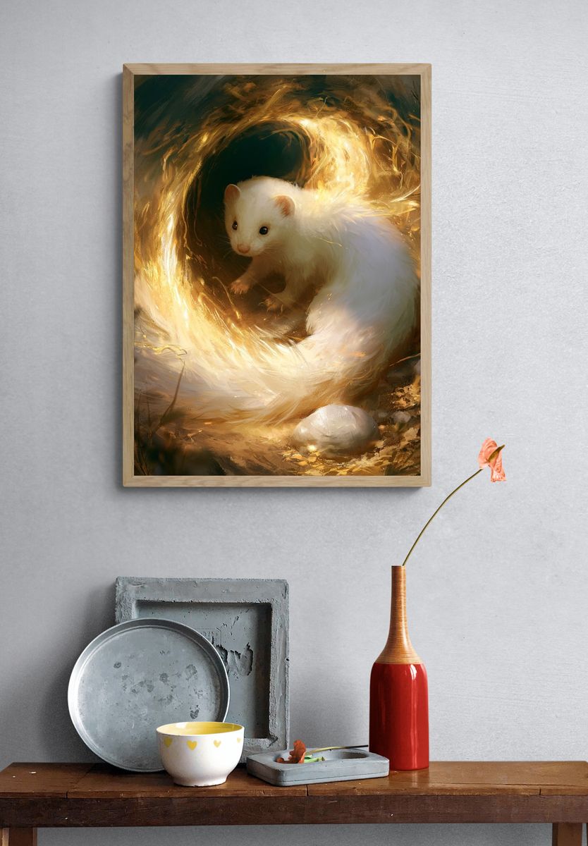 White Ferret Glow Illustration Poster. — room view 3